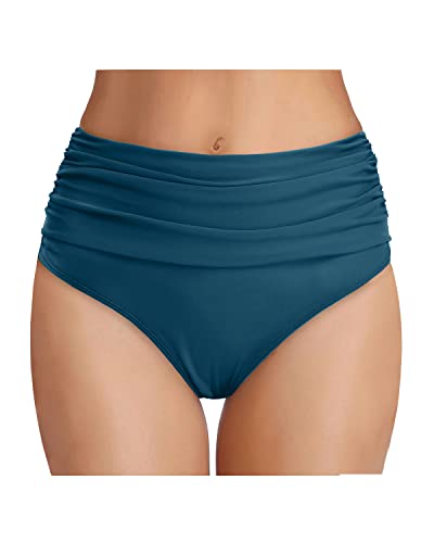 Women's High Waisted Bikini Bottom Tummy Control Ruched Swim Bottom
