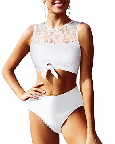 Stylish Tie Knot Front Swimsuit Lace-Up High Waisted Bikini for Women's Two Piece