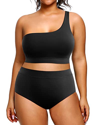 High Waisted Plus Size Bikini Two Piece One Shoulder Swimsuit Women