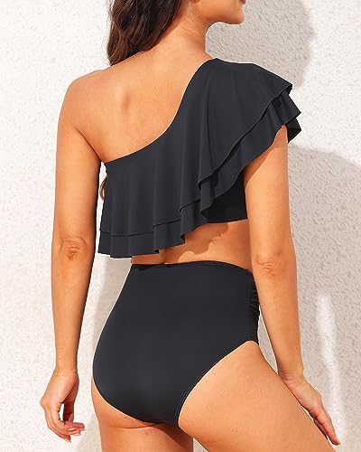 Ruffle Off Shoulder Two Piece High Waisted Bikini Sets