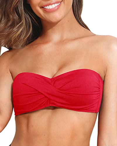  Womens Twist Front Bikini Top V Neck Push Up Padded Swimsuit  Top Bathing Suits Plum Red XL
