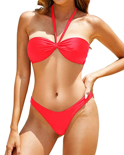 Women's Tie Knot Halter Two Piece Bikini Sets High-cut Swimsuit