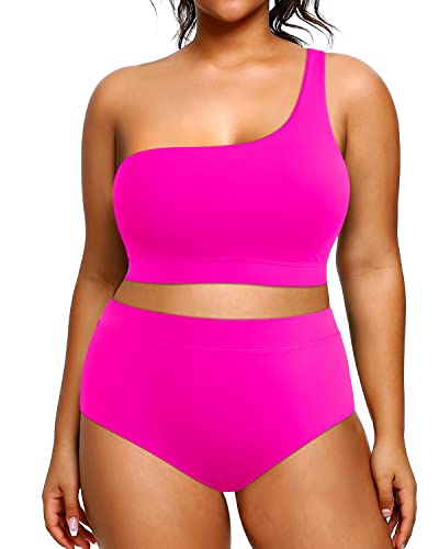 Women's Plus Size High Waisted One Shoulder Two Piece Bikini Swimsuit