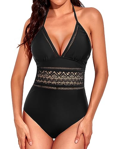 Halter V-Neck Hollow Out One Piece Swimsuit