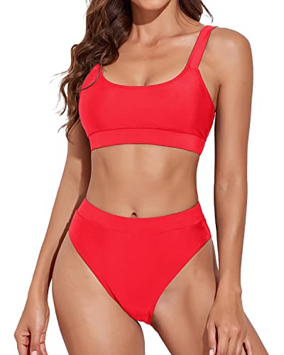 Scoop Neck High Waist Bikini Swimsuits: Women's Two Piece Sport Bathing Suits