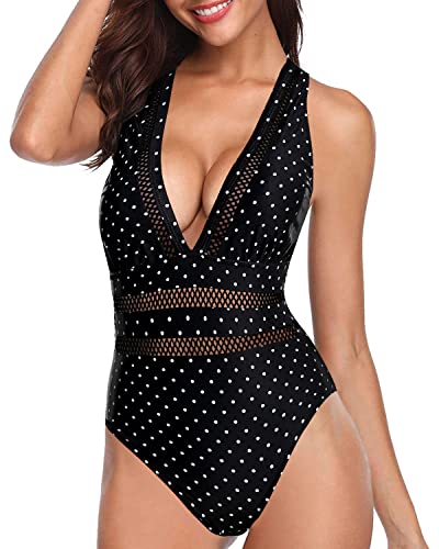 Deep V-neck Swimsuit Padded Push-up Bra Hollow-out Bathing Suit for Women