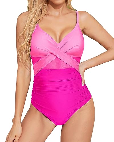 Mesh Cutout Wrap Front Ruched One Piece Swimsuit