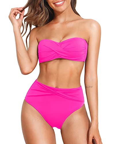 High Waisted Strapless Bikini Set Vintage Two Piece Swimsuit for Women