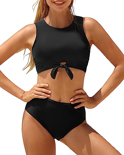 Tie Knot Front High Waisted Bikini Bathing Suits