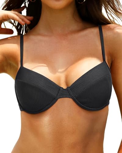 Women Underwire Bikini Top Push Up Bathing Suit Top Bra Sized Ribbed Swimsuit Top Only