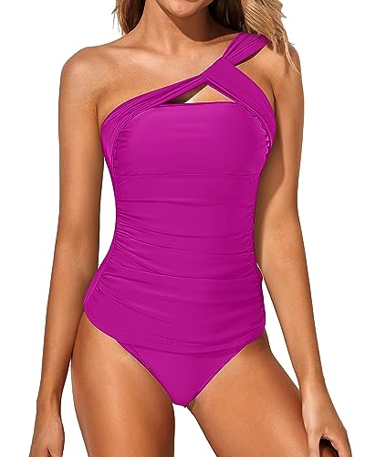 One Shoulder Ruched Tummy Control Two Piece Set