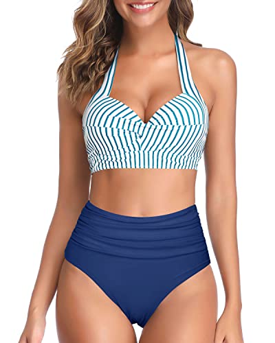 Stylish Vintage Swimwear Retro Halter High Waist Bikini for Women's Two Piece Swimsuit