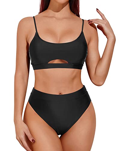 Women's Two Piece High Waisted Bikini Sporty Scoop Neck Swimwear