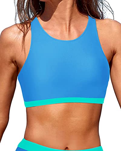 Women's High Neck Sports Bra Swimsuit Racerback Padded Bikini Crop Top Bathing Suits