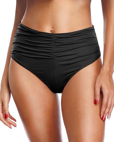 Women's High Waisted Bikini Bottom Tummy Control Ruched Bathing Suit Swim Bottom