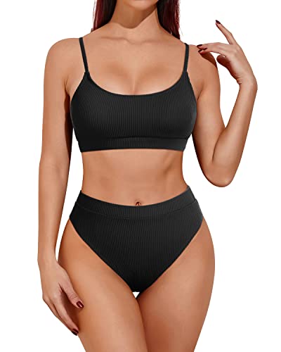 High Waisted Bikini Sets Scoop Neck Two Piece Swimsuits for Women
