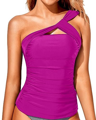One Shoulder Ruched Tankini Top