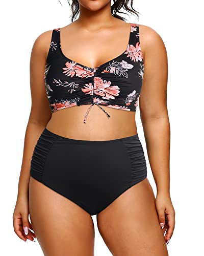 Women's Plus Size Two Piece Swimsuit Drawstring Shirred Bathing Suits