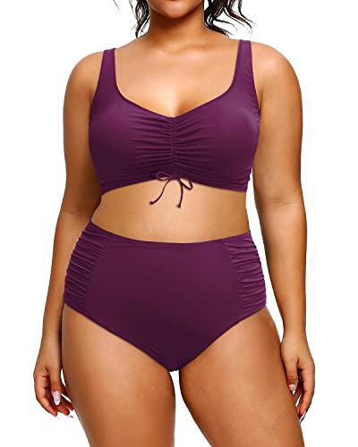 Plus Size High Waisted Swimsuit Drawstring Swimwear