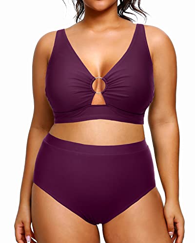 Women's Plus Size High Waisted Bikini Sets Cutout Tummy Control Two Piece Bathing Suits