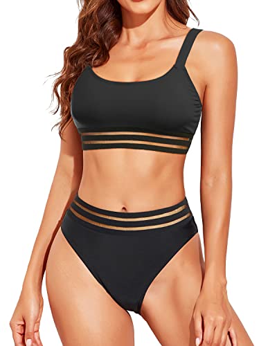 Women's High Waisted Bikini Swimsuits Teen Scoop Neck Two-Piece Bathing Suits