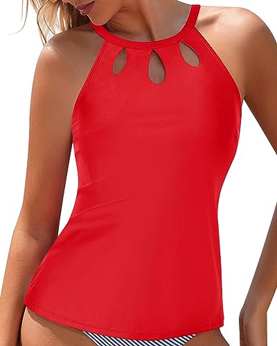 High Neck Keyhole Halter Tankini Top