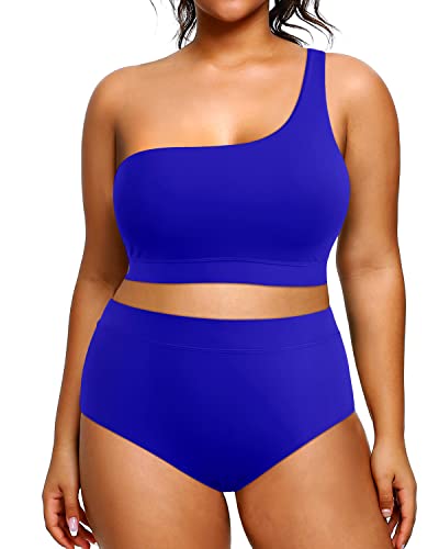 One Shoulder High Waisted Plus Size 2 Piece Swimsuits Bikini
