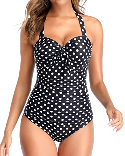 Women's Trendy Ruched Slimming Swimsuits Halter One Piece Bathing Suits