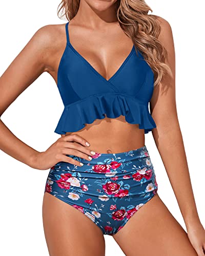 Stylish High Waisted Bikini Set for Women Ruffle Flounce Two Piece Bathing Suit