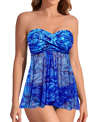Flattering Flyaway Tankini Women's Two Piece Bathing Suits with Halter Bandeau Top