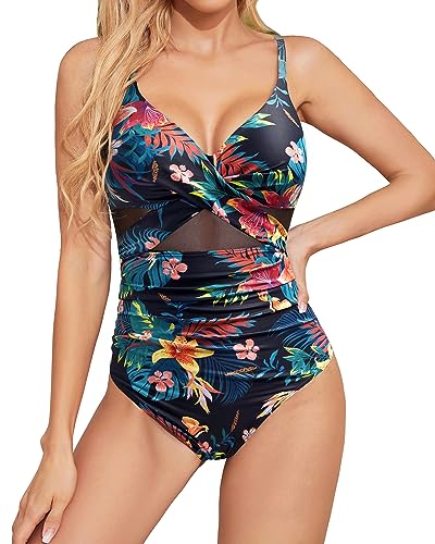 Wrap Front Mesh Cutout One Piece Swimsuit