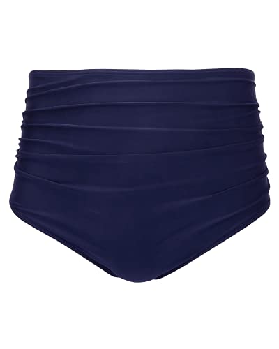 Full Coverage High Waisted Bikini Bottom For Women-Navy Blue