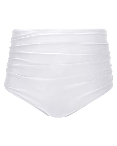 Full Coverage High Waisted Bikini Shirred Tankinis Brief-White