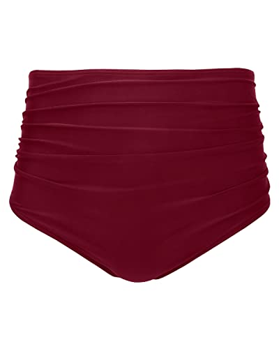 Feminine Retro Ruched Swim Short Shirred Tankinis Brief-Maroon