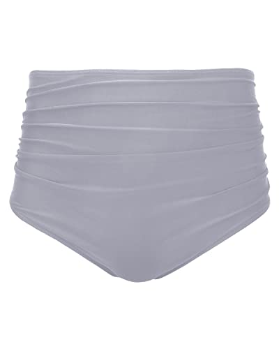 Sexy High Waisted Bikini Bottom Shirred Tankinis Brief-Grey