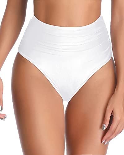 Trendy High Waisted Swimsuit Bottom Full Coverage Bathing Suit Bottom-White