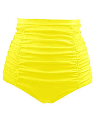Chic High Waisted Swim Bottom Tummy Control Ruched Swim Shorts-Neon Yellow