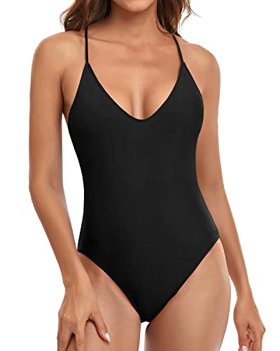 Women's Cross Back Swimwear Sexy One Piece Swimsuits-Black