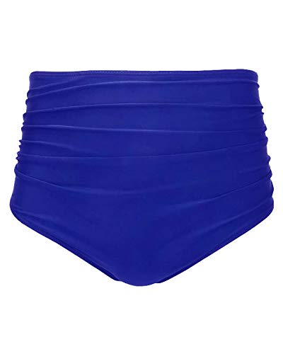 Vintage Women High Waisted Bikini Bottom Retro Ruched Swim Short-Royal Blue