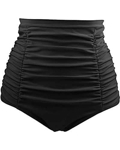 Retro High Waisted Swim Bottom Tummy Control Ruched Swim Shorts