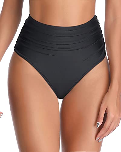 Flattering High Waisted Bikini Bottoms For Women's Beachwear-Black