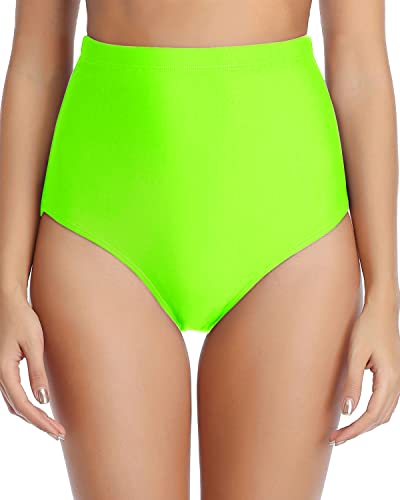 Slimming Retro High Waist Swim Bottoms-Neon Green