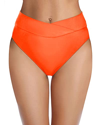 Women's High Cut High Waisted Bikini Bottoms-Neon Orange