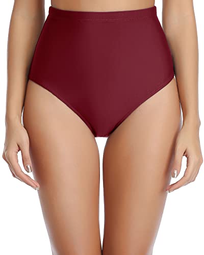 Women's Full Coverage Tummy Control Swimsuit Bottoms-Maroon