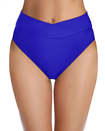 Women's High Cut V Waist Cheeky Bikini Bottoms-Royal Blue