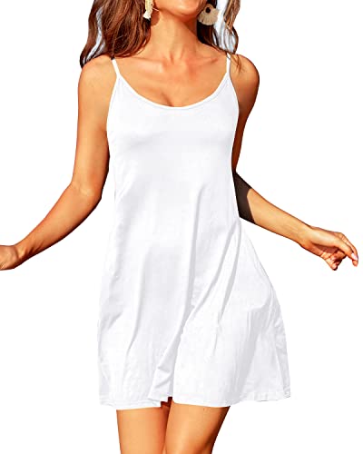 Relaxed Fit Flowy Tank Top Swim Cover Up For Women-White