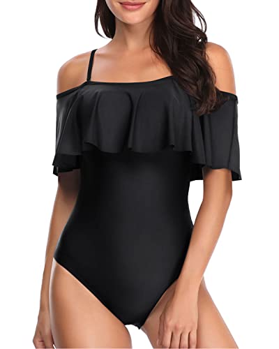 Adjustable Strap Off Shoulder Swimsuit Padded Bra For Women-Black