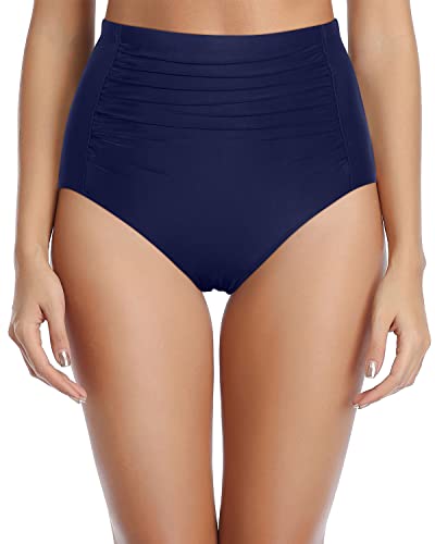 Fully Inner Lined Swim Bottoms Tummy Control Swimsuit Bottoms-Navy Blue