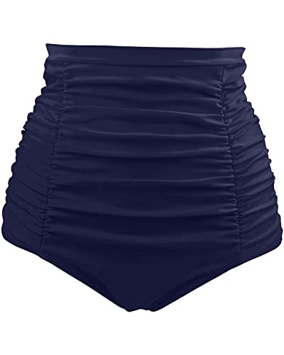 High Waisted Booty Coverage Women Bikini Bottoms-Navy Blue