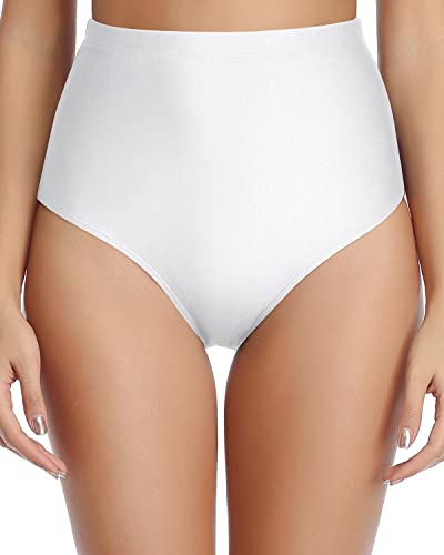 High Waisted Bikini Tummy Control Swimsuit Bottoms-White